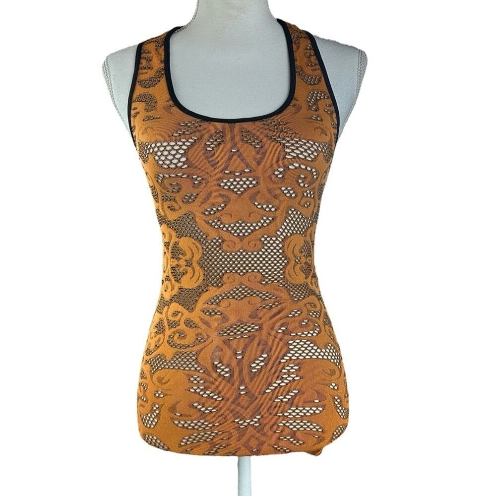 Nic & Jo Tank Top Semi-Sheer Knit Burnt Orange Racer Back One Size Fits Most
